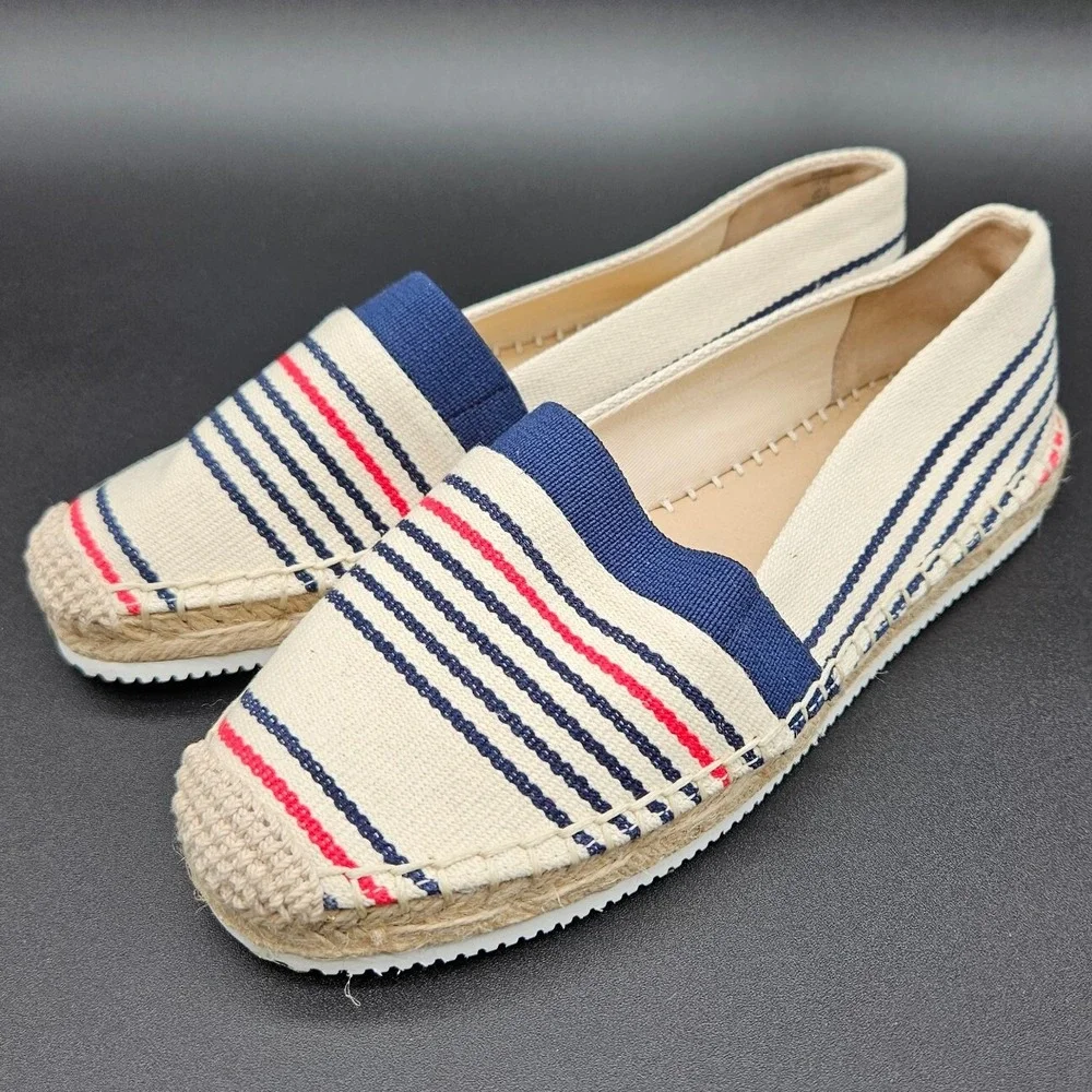 Lands End (Womens 6 B) Elastic‎ Espadrille Flat Shoes Multicolor Striped Slip On